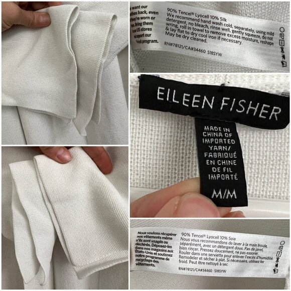 Eileen Fisher Tencel Silk Split‎ Sleeve 3/4 Length Open Cardigan White Sz M - Picture 11 of 14